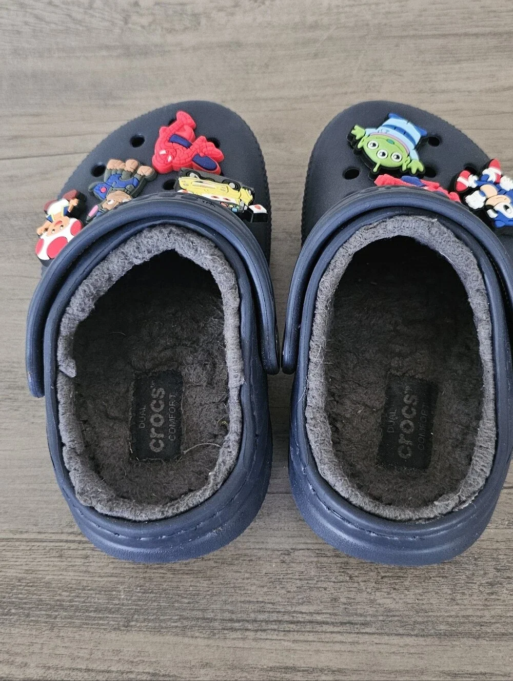 Crocs Kids Blue Plush Lined Clogs Toddler Boy 7 Mario Spiderman Cars Paw patrol